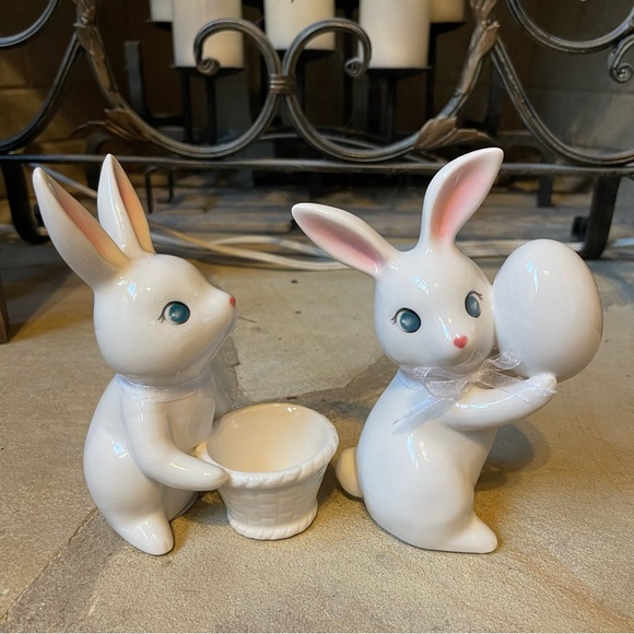 Easter and Spring White Ceramic Bunny Decor Set of Two - Picture 5 of 7